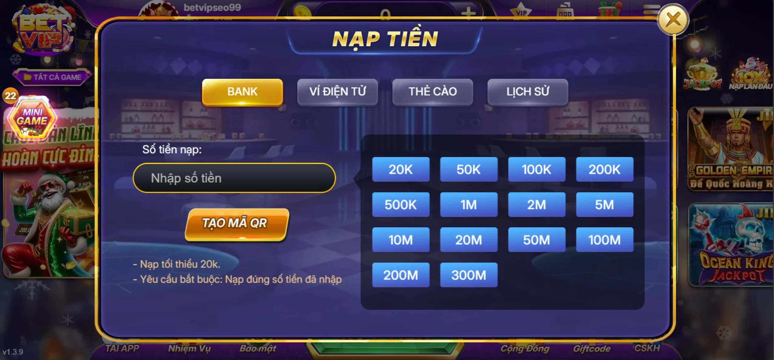 Nạp Tiền Betvip