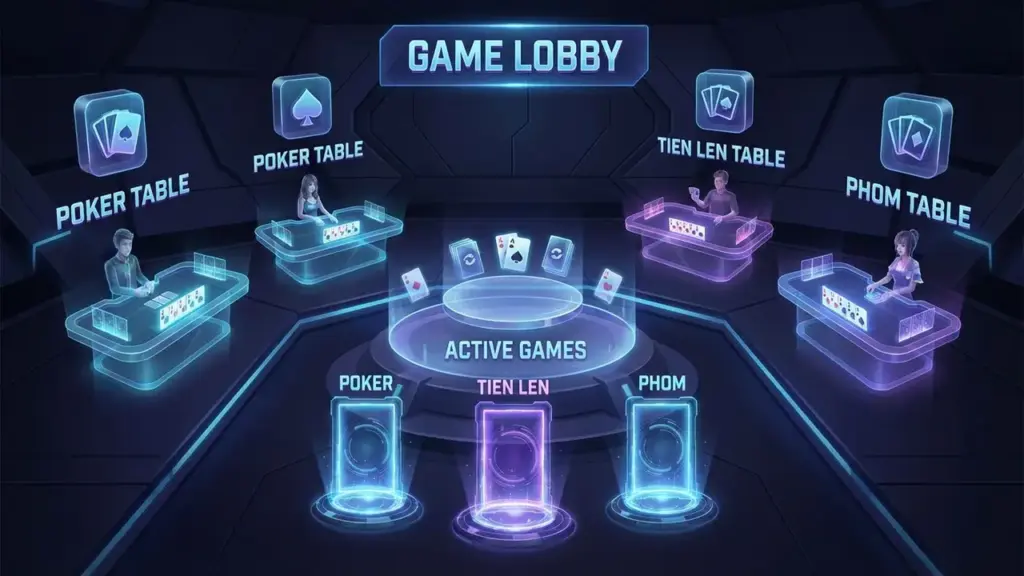 Giao diện sảnh game bài Netwin 2026 với đồ họa 3D sắc nét và bố cục khoa học